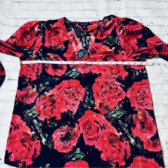 Rachel Zoe Top Womens M Dark Floral Roses Satin Tunic Whimsigoth Grunge Artsy - Picture 8 of 11